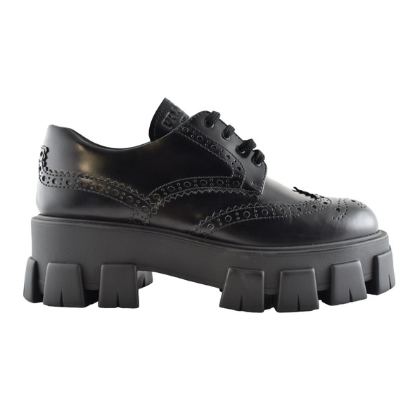 Prada Monolith Brogue Black Leather Platform Loafer Creeper Lace Up Flat 41.5 - Picture 1 of 10
